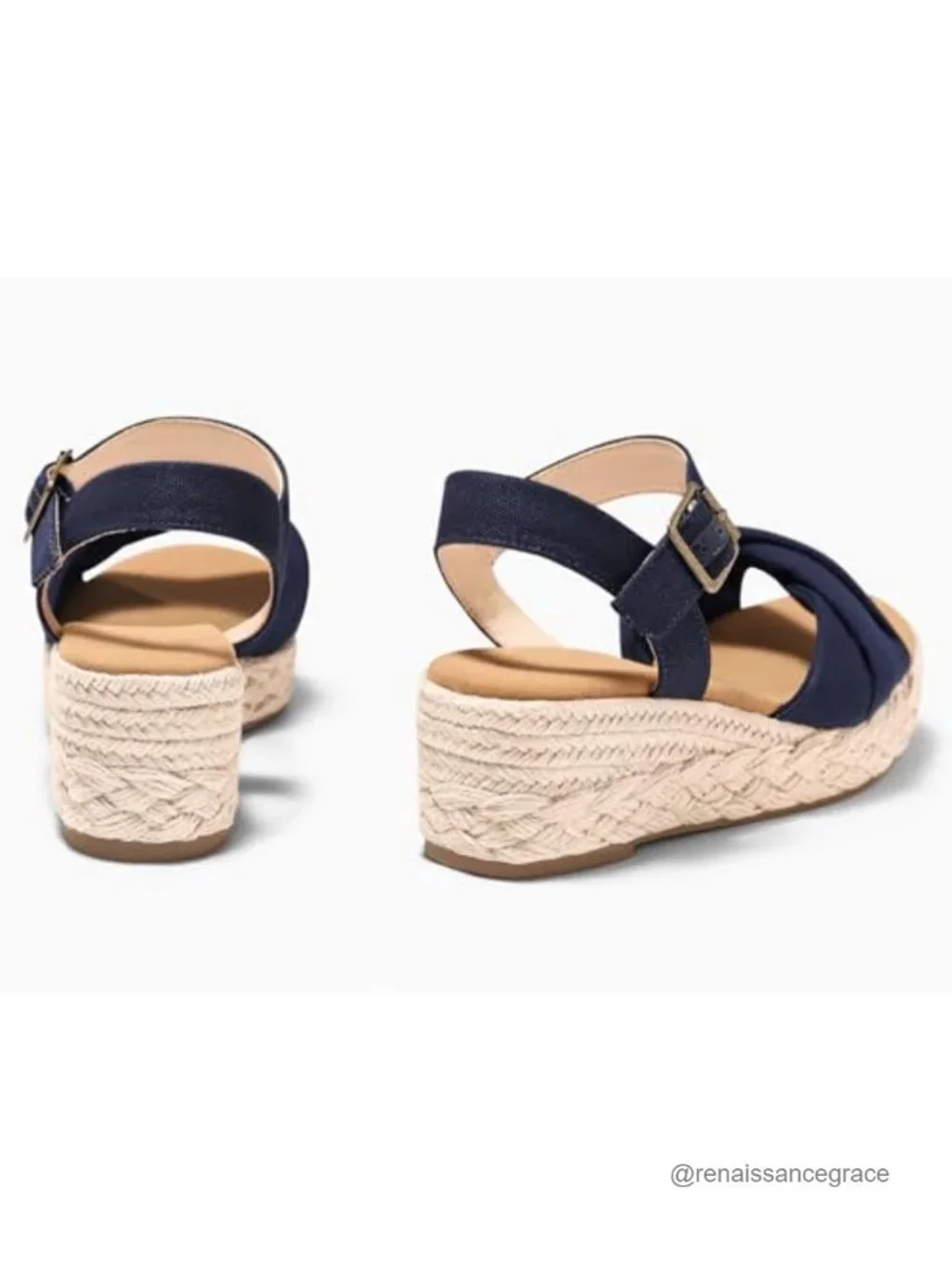 Canvas Espadrille Wedge Sandals Open Toe Ankle Strap Platform Summer Beach Shoes